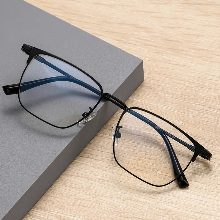 Blue Ray Cut Glass Full Rim Frame Fashion Metal Frame Photochromic Clear Lens Anti Blue Light Unisex Glasses Reading Gaming Outdoor Phones TV Anti Restrain Glasses