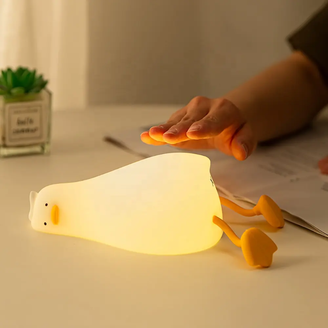 Sleeping Duck Lamp, Night Lamp Led Squishy Cute Soft Silicon Duck Light Mini USB Rechargeable Lazy Light Perfect For A Camp Night