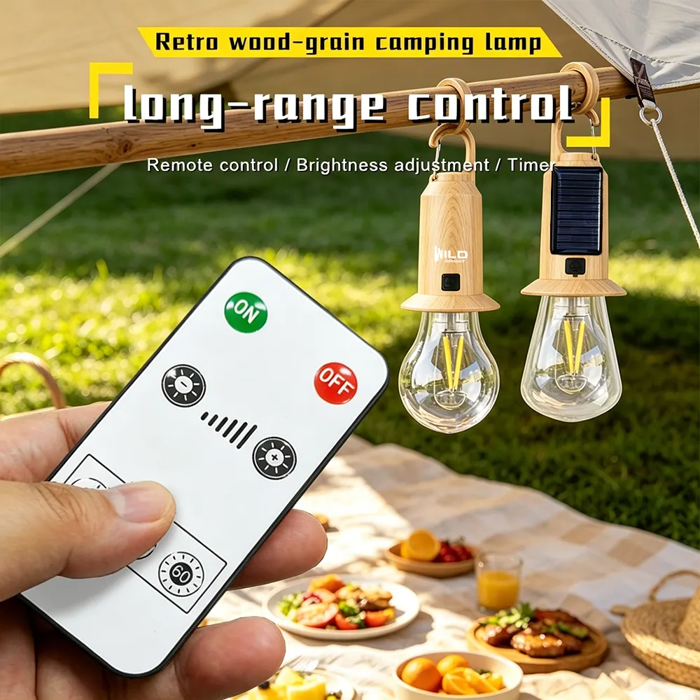 Solar Camping Light Remote Control USB Type-C Charging Tungsten Filament Atmosphere Rechargeable Hooked Lamp