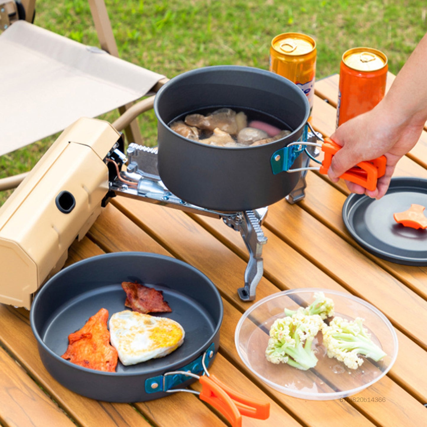 Portable Outdoor Camping Cookware For 3-4 Persons Nonstick Material Including Kettle|Frying Pan |Small Size Pot with Bowl and other Accessories