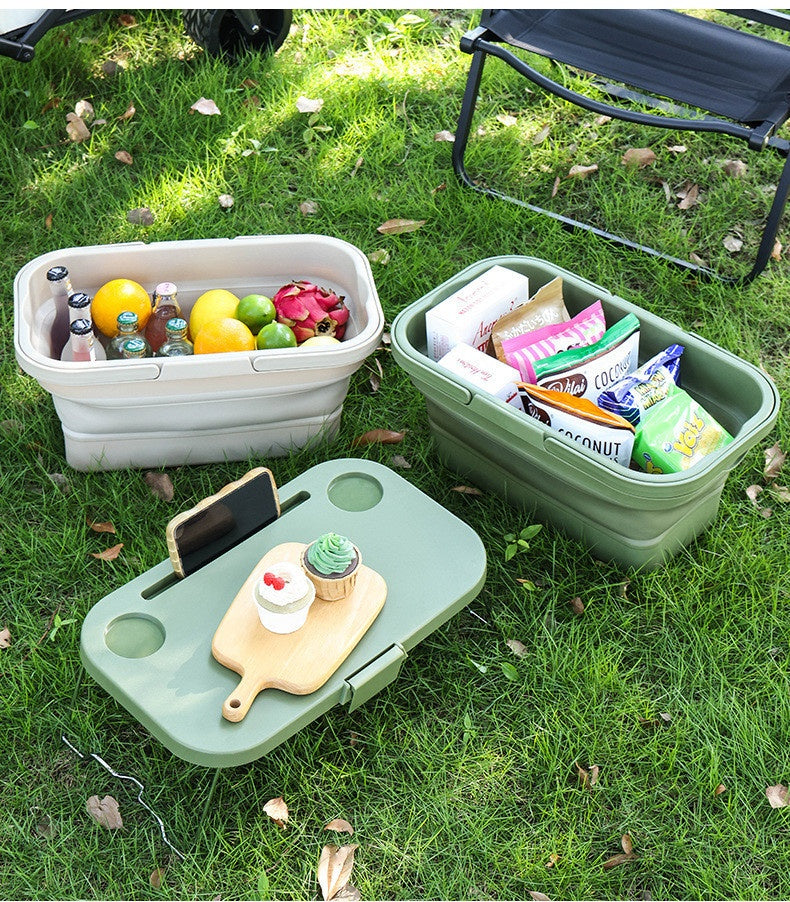 Outdoor Picnic Storage Box Portable Handle Plastic Foldable Camping Basket For Fruits and Other Picnic Stuffs