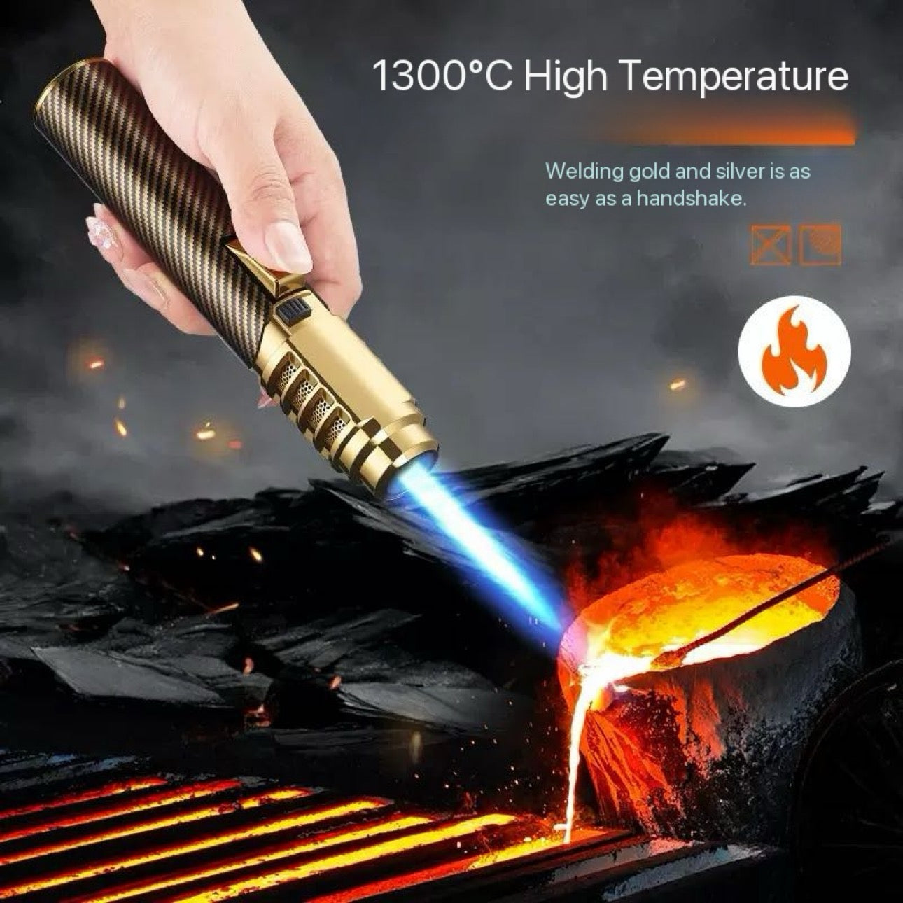 Camping BBQ Campfire Fire Starter Metal Lighter - Adjustable - Turbo Flame Windproof - Refillable Butane Jet Lighter for Survival Home Travel Outdoor Adventure Must have