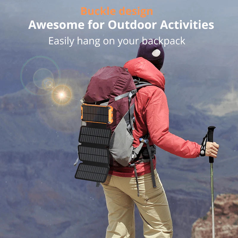 Rugged Solar Panel Power Bank 20000mAh - Waterproof & Shockproof Portable Charger with 4 Solar Panels, Fast Charging for Camping, Hiking, Travel, Trekking Emergencies