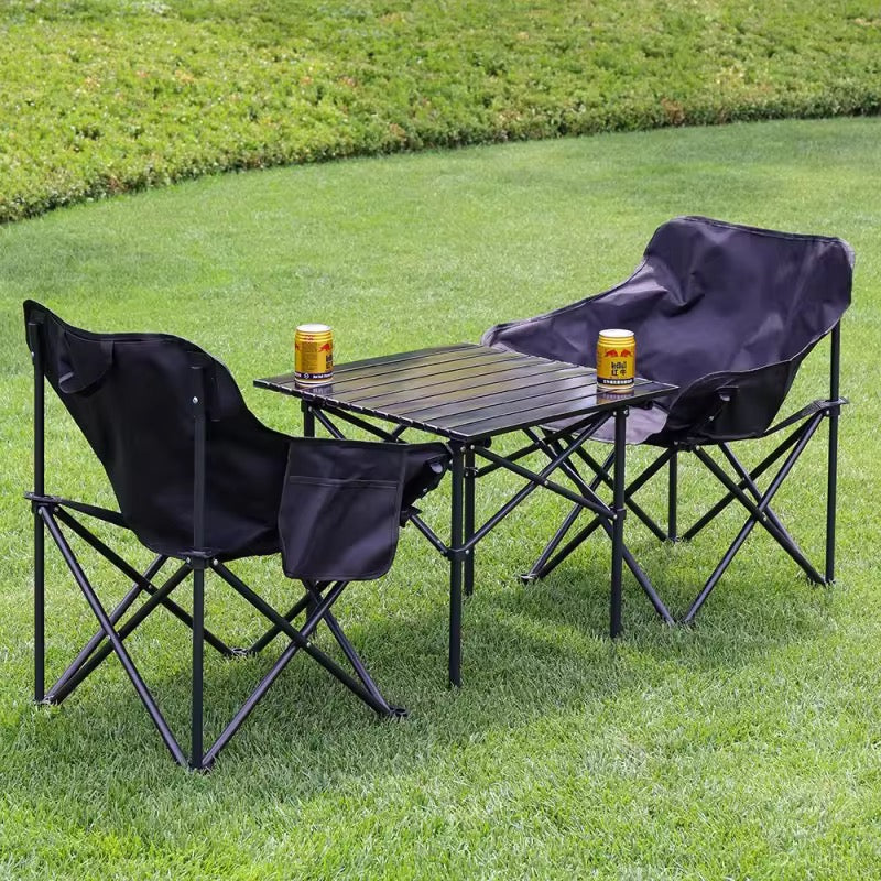 Camping Table Chairs Set Bundle ⛺️ Portable Outdoor 1 Table + 2 Folding Camping Chairs update to Extra High Trekking Travel Home Rooftop Restaurant Picnic Travel Car Must Have for perfect view and relax