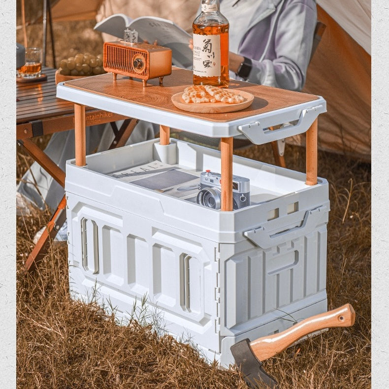 Indoor/Outdoor Durable Folding Storage Box Portable Multifunctional with Wooden Lid For Standard Look Perfect Storage Box For Camping and Picnic Accessories