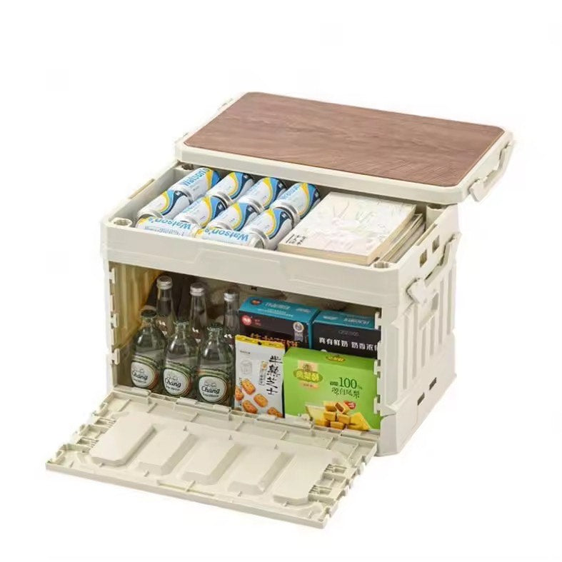 Indoor/Outdoor Durable Folding Storage Box Portable Multifunctional with Wooden Lid For Standard Look Perfect Non-Extendable Storage Box For Camping and Picnic Accessories