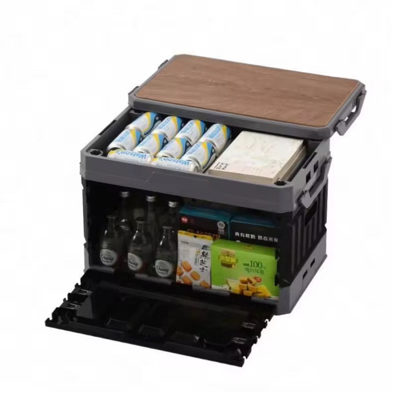 Indoor/Outdoor Durable Folding Storage Box Portable Multifunctional with Wooden Lid For Standard Look Perfect Non-Extendable Storage Box For Camping and Picnic Accessories