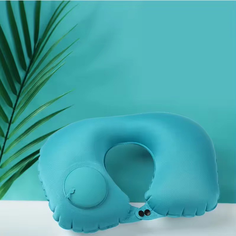 U-Shaped Compact Inflatable Travel Pillow Portable Waterproof Flocked Fabric Air Pillow For Head ,Neck/Lumbar Support