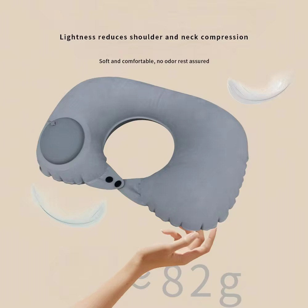 U-Shaped Compact Inflatable Travel Pillow Portable Waterproof Flocked Fabric Air Pillow For Head ,Neck/Lumbar Support
