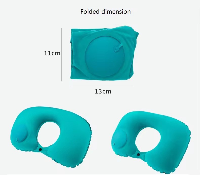 U-Shaped Compact Inflatable Travel Pillow Portable Waterproof Flocked Fabric Air Pillow For Head ,Neck/Lumbar Support