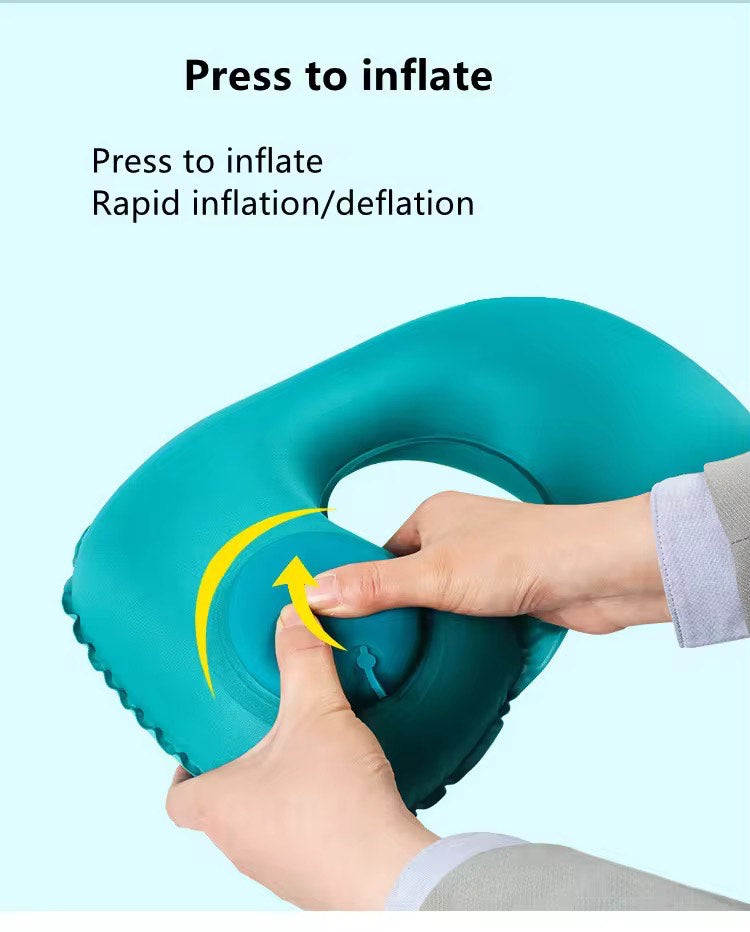 U-Shaped Compact Inflatable Travel Pillow Portable Waterproof Flocked Fabric Air Pillow For Head ,Neck/Lumbar Support