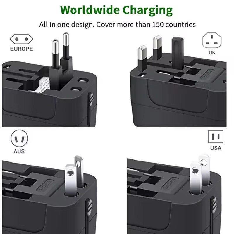 Universal Worldwide Travel Adapter with USB + Type C 180 Countries All-in-One Worldwide Wall Charger with AC Power Plug Adapter For USA EU UK AUS JP Kr Arab Worldwide Premium Multi pug