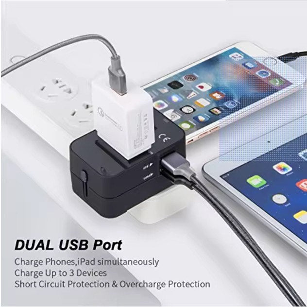 Universal Worldwide Travel Adapter with USB + Type C 180 Countries All-in-One Worldwide Wall Charger with AC Power Plug Adapter For USA EU UK AUS JP Kr Arab Worldwide Premium Multi pug