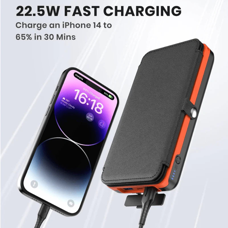 Rugged Solar Panel Power Bank 20000mAh - Waterproof & Shockproof Portable Charger with 4 Solar Panels, Fast Charging for Camping, Hiking, Travel, Trekking Emergencies