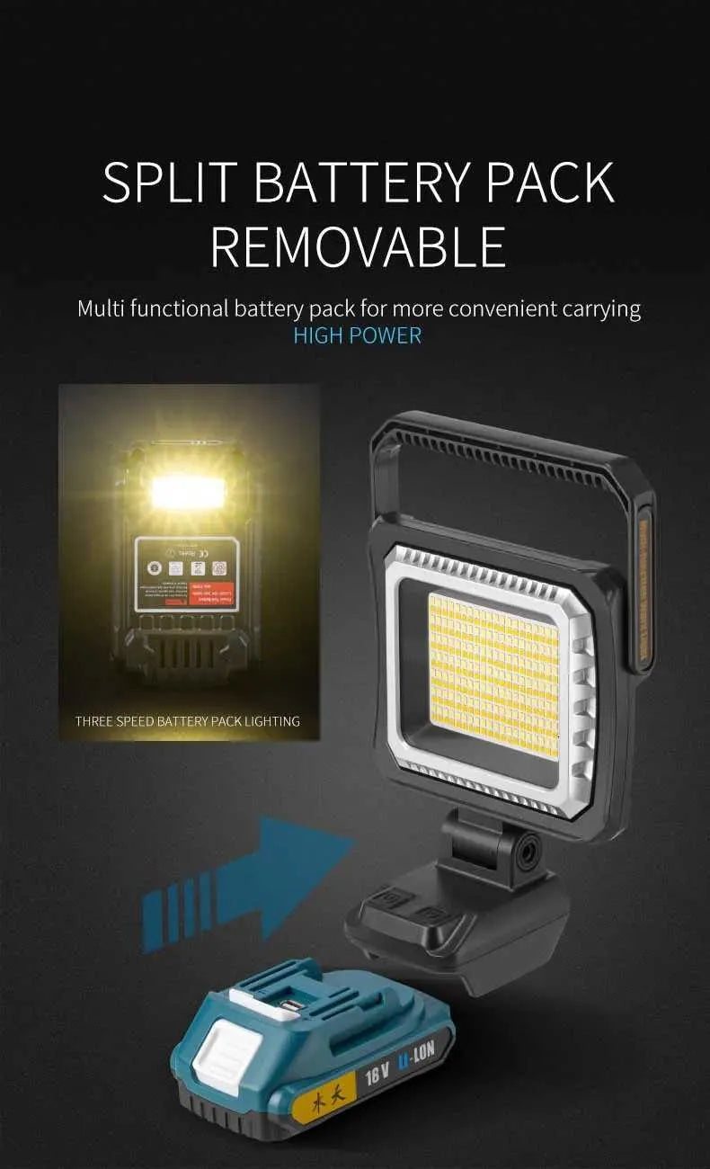 18 Volt Removeable Battery Folding Multifunctional High Power USB Charging Cable Led Work Light Suitable For Both Indoor And Outdoor Use