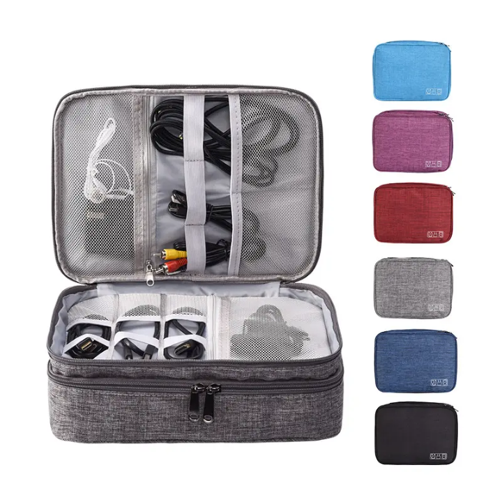 Travel Tech Organizer Double-Layer – Men & Women, Waterproof Digital Storage Pouch