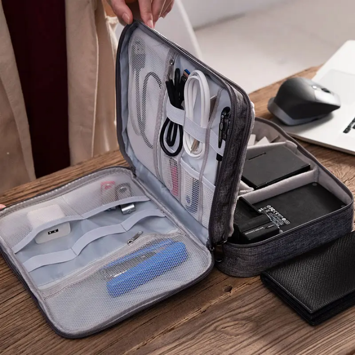 Travel Tech Organizer Double-Layer – Men & Women, Waterproof Digital Storage Pouch