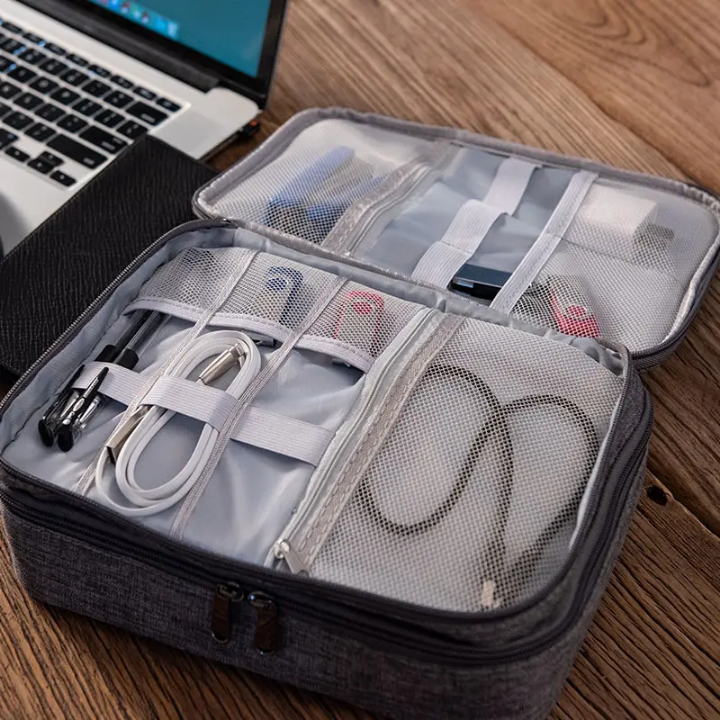 Travel Tech Organizer Double-Layer – Men & Women, Waterproof Digital Storage Pouch