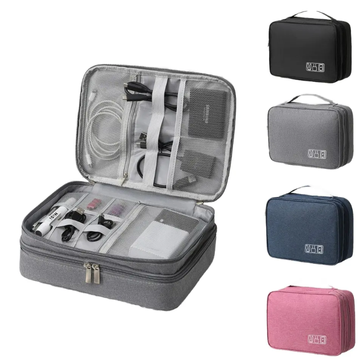Travel Tech Organizer Double-Layer – Men & Women, Waterproof Digital Storage Pouch