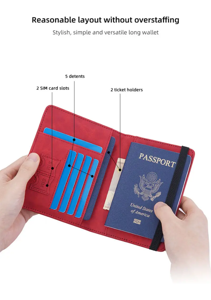 High Quality Leather Card Case Portable Travel Document Organizer RFID Blocking Passport Holder Cover Travel Wallet With Elastic Band Suitable For Travel Camping Trekking International Trips As Well As Indoor And Outdoor