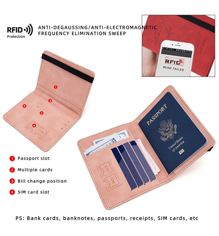 High Quality Leather Card Case Portable Travel Document Organizer RFID Blocking Passport Holder Cover Travel Wallet With Elastic Band Suitable For Travel Camping Trekking International Trips As Well As Indoor And Outdoor