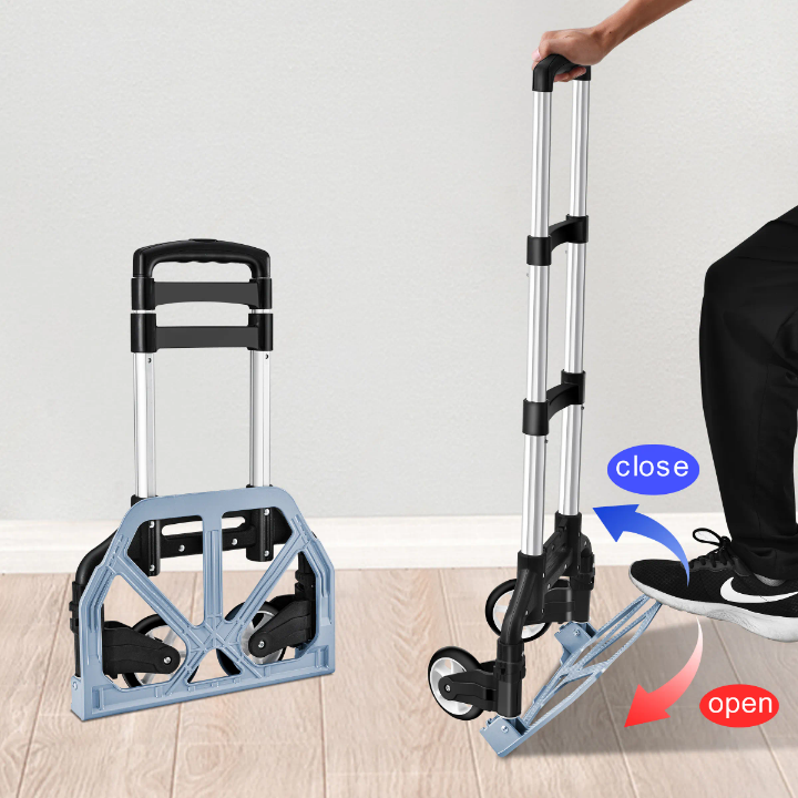 Aluminum Alloy Portable Folding Hand Trolley 75 KG Capacity Collapsible Travel/Moving/Camping/Trekking/Shopping Cart with Platform Structure Tools Usage