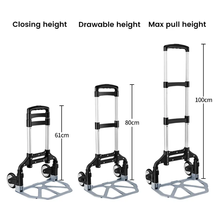 Aluminum Alloy Portable Folding Hand Trolley 75 KG Capacity Collapsible Travel/Moving/Camping/Trekking/Shopping Cart with Platform Structure Tools Usage