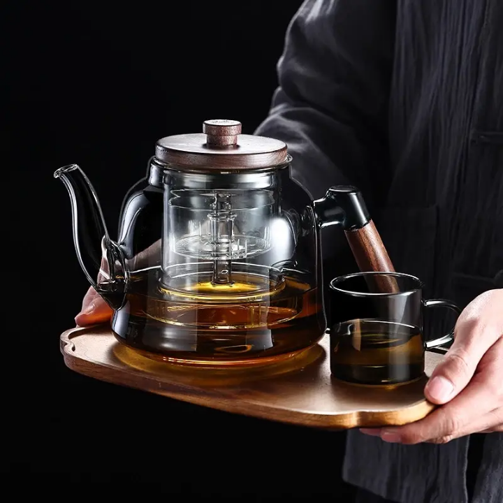 Japanese Style Glass Tea Pot fire or microwave both compatible filter  Luxury Design Eco Friendly Portable Wood Handle Glass Teapot for Direct Heated Water Separation for Cooking Brewing Tea Coffee Perfect For Camping Trekking Picnic