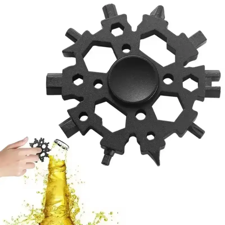 23-in-1 Stainless Steel Multi-Tool – Snowflake Fidget Spinner Wrench, Bottle Opener & Screwdriver Kit