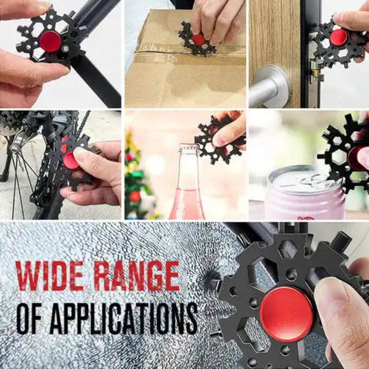 23-in-1 Stainless Steel Multi-Tool – Snowflake Fidget Spinner Wrench, Bottle Opener & Screwdriver Kit