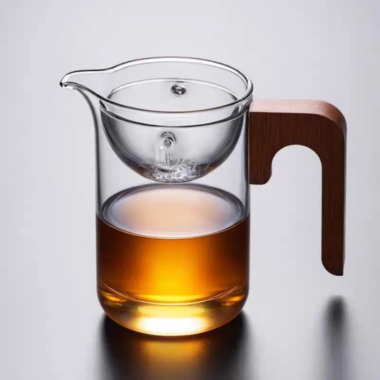Portable Eco-Friendly Elegant Classic Design Dropping Glass Tea Infuser High Borosilicate Glass Water Separator Household Filter Tea Set With Wooden Handle Suitable For Both Indoor And Outdoor Activities