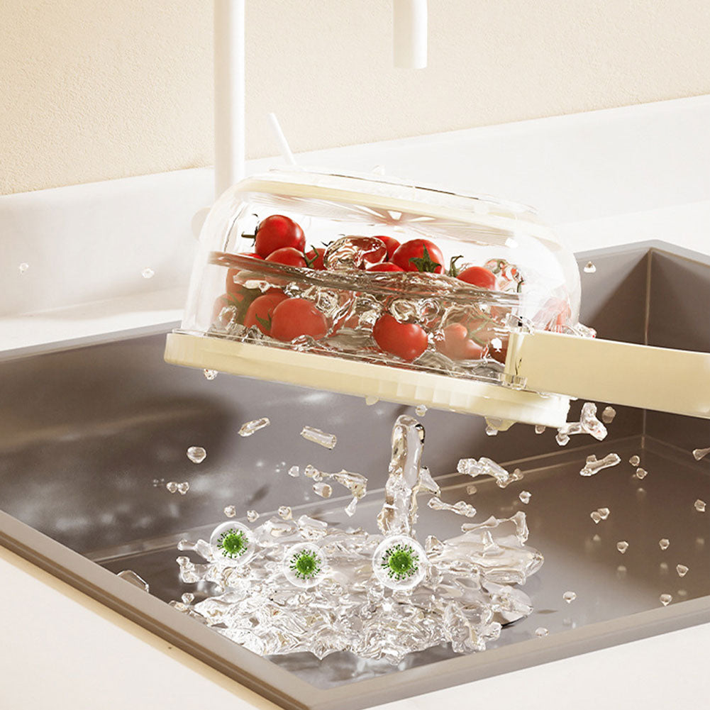 Fruit Drain Basket With Lid vegetable Washing Bowl Foldable Handle Portable Fridge Food Storage Container