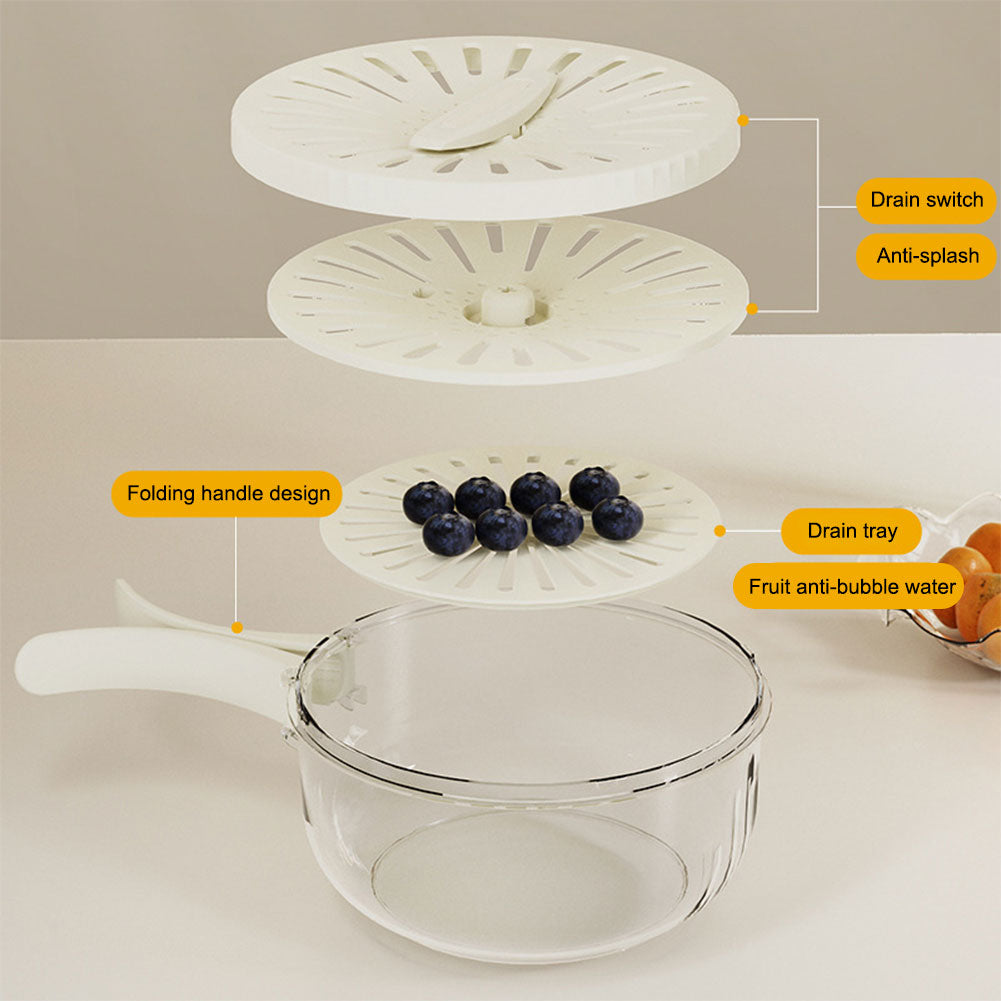 Fruit Drain Basket With Lid vegetable Washing Bowl Foldable Handle Portable Fridge Food Storage Container