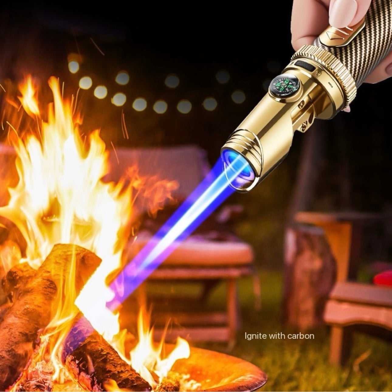 Camping BBQ Campfire Fire Starter Metal Lighter - Adjustable - Turbo Flame Windproof - Refillable Butane Jet Lighter for Survival Home Travel Outdoor Adventure Must have