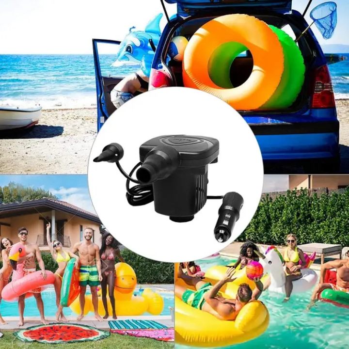 High Quality Portable Multifunctional DC Electric 12 Volt Inflating And Deflating Air Pump With 3 Nozzles For Air Beds / Cushions / Floaties And Many More Used Both Indoor And Outdoor