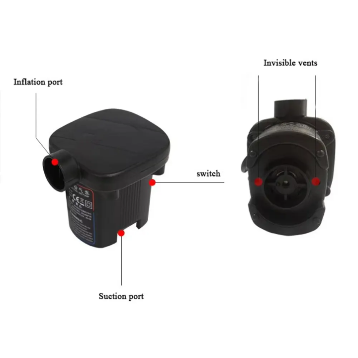High Quality Portable Multifunctional DC Electric 12 Volt Inflating And Deflating Air Pump With 3 Nozzles For Air Beds / Cushions / Floaties And Many More Used Both Indoor And Outdoor