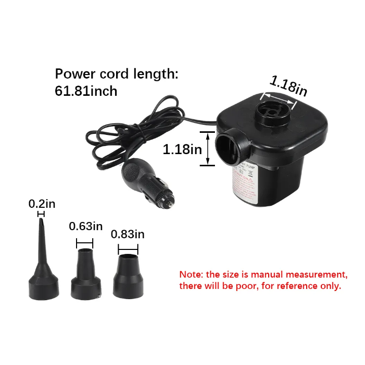 High Quality Portable Multifunctional DC Electric 12 Volt Inflating And Deflating Air Pump With 3 Nozzles For Air Beds / Cushions / Floaties And Many More Used Both Indoor And Outdoor