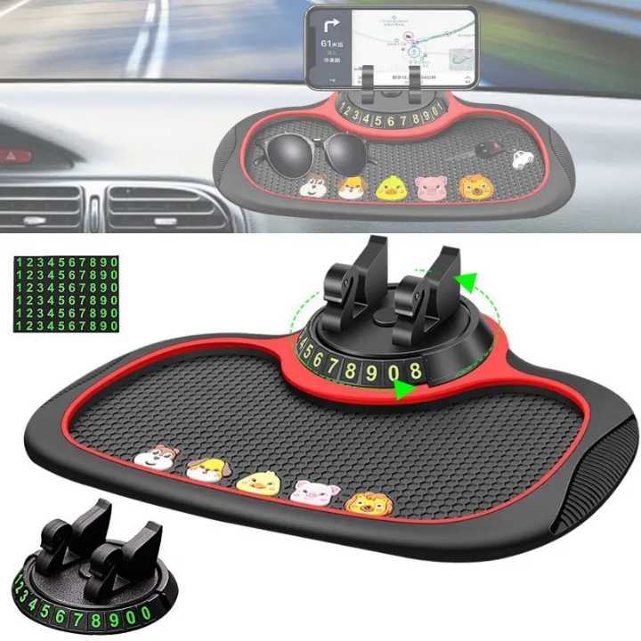 Non Slip Sticky Anti Slip Mat Multi-Function Car Dashboard Cell Phone Holder Car Anti Slide Mat Pad With Phone Number And Temporary Parking Number Card PVC Storage Pad
