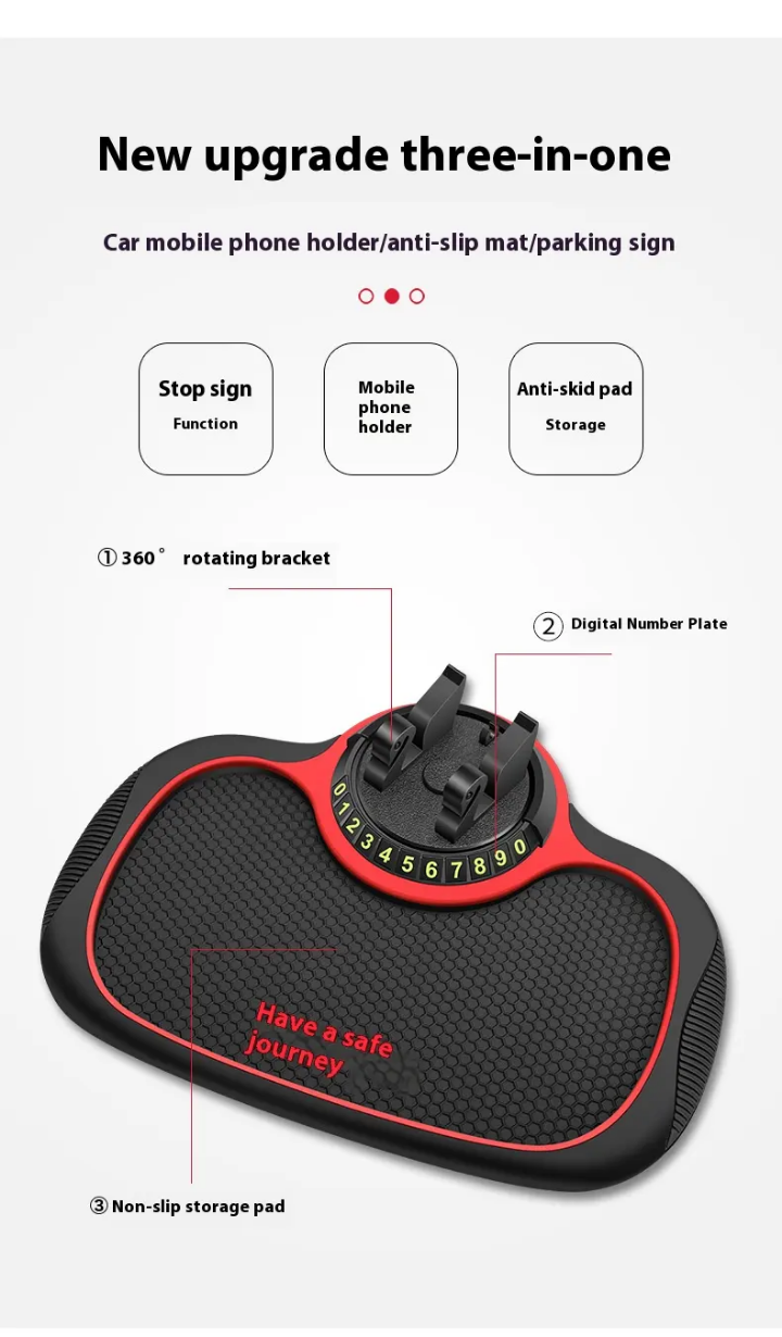 Non Slip Sticky Anti Slip Mat Multi-Function Car Dashboard Cell Phone Holder Car Anti Slide Mat Pad With Phone Number And Temporary Parking Number Card PVC Storage Pad