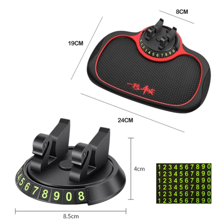 Non Slip Sticky Anti Slip Mat Multi-Function Car Dashboard Cell Phone Holder Car Anti Slide Mat Pad With Phone Number And Temporary Parking Number Card PVC Storage Pad