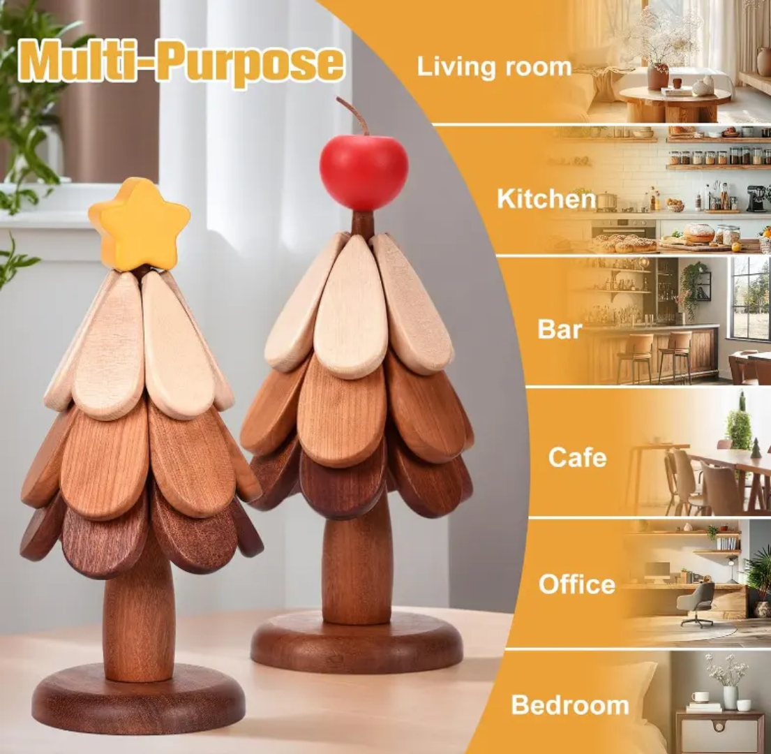 Foldable Camping Coaster Tree Designed Wooden Heat Mat Tree Art Decor for Hikers & Picnics
