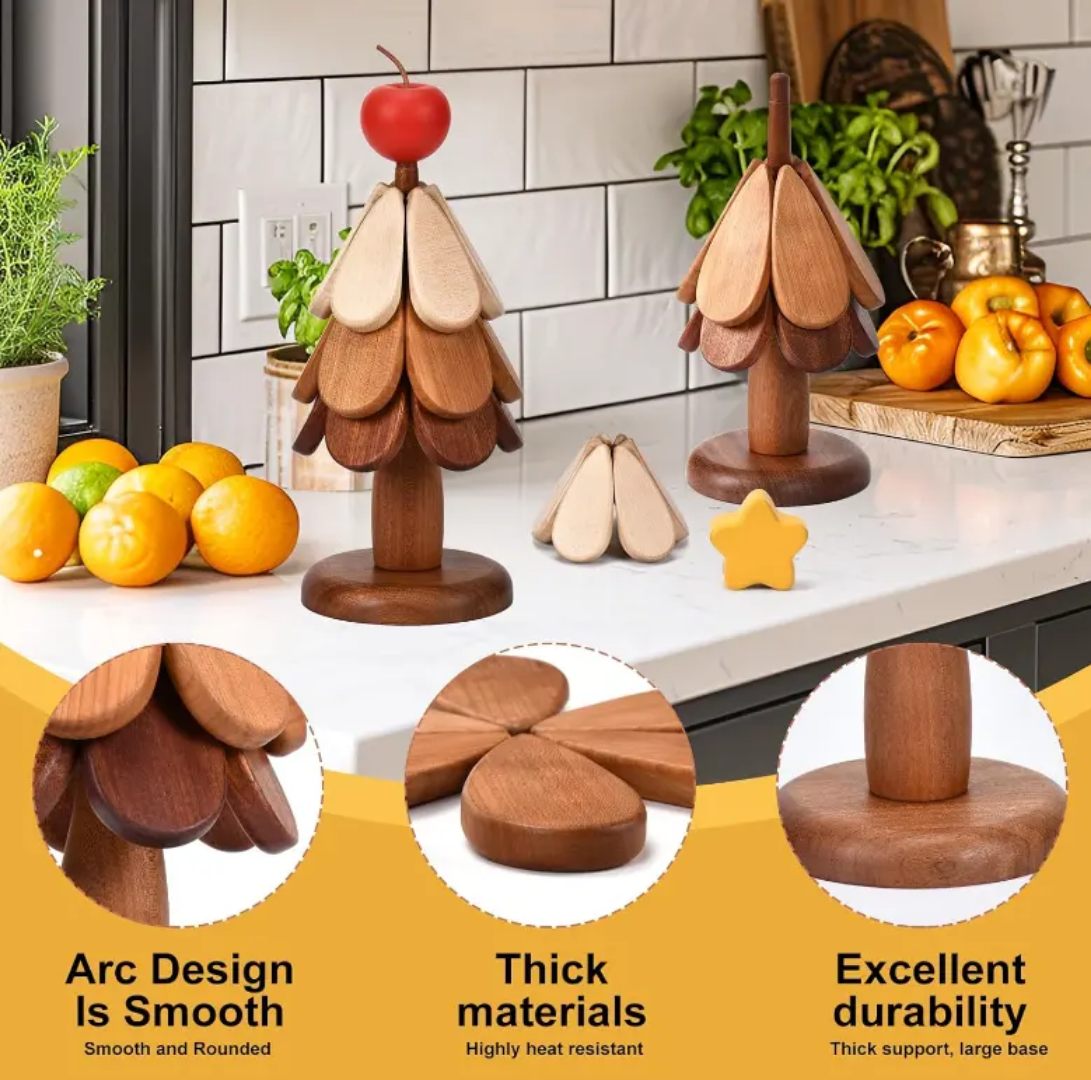 Foldable Camping Coaster Tree Designed Wooden Heat Mat Tree Art Decor for Hikers & Picnics
