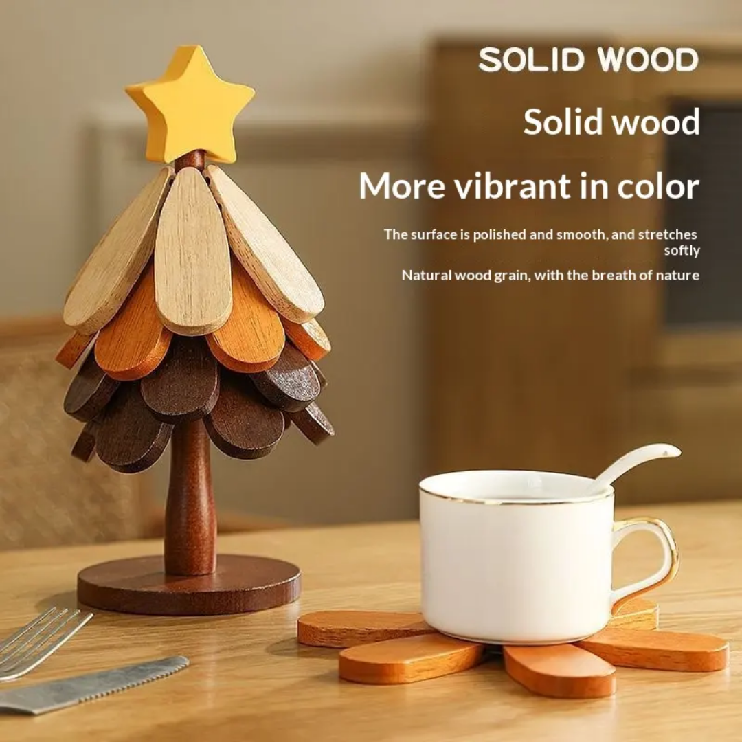 Foldable Camping Coaster Tree Designed Wooden Heat Mat Tree Art Decor for Hikers & Picnics
