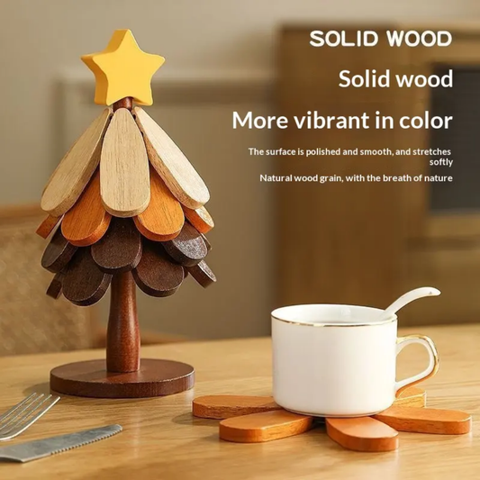 Foldable Camping Coaster Tree Designed Wooden Heat Mat Tree Art Decor for Hikers & Picnics