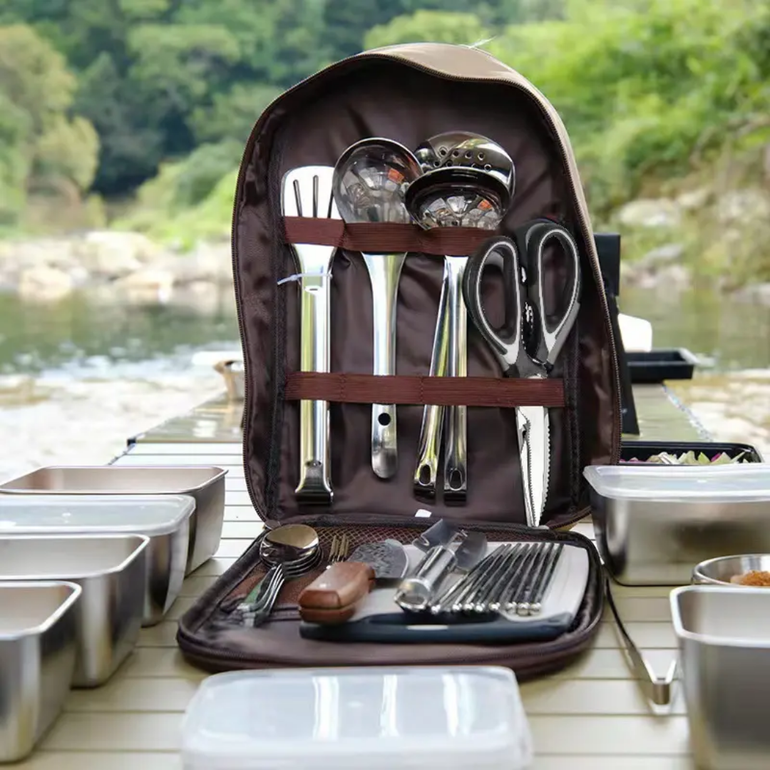 Outdoor Kitchen Utensil Set Large Capacity Camp Organizer Pouch For Camping Trekking And Picnics