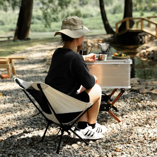 Super Portable Folding Camping Chair Light Weight Back Rest Moon Chair With Bag