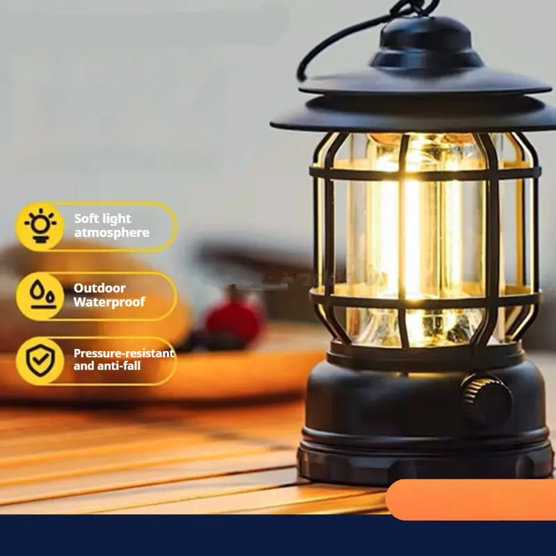 Camping Lamp Lantern Stand Dimming Portable Rechargeable Bright Vintage Outdoor Long Endurance Tent Lamp