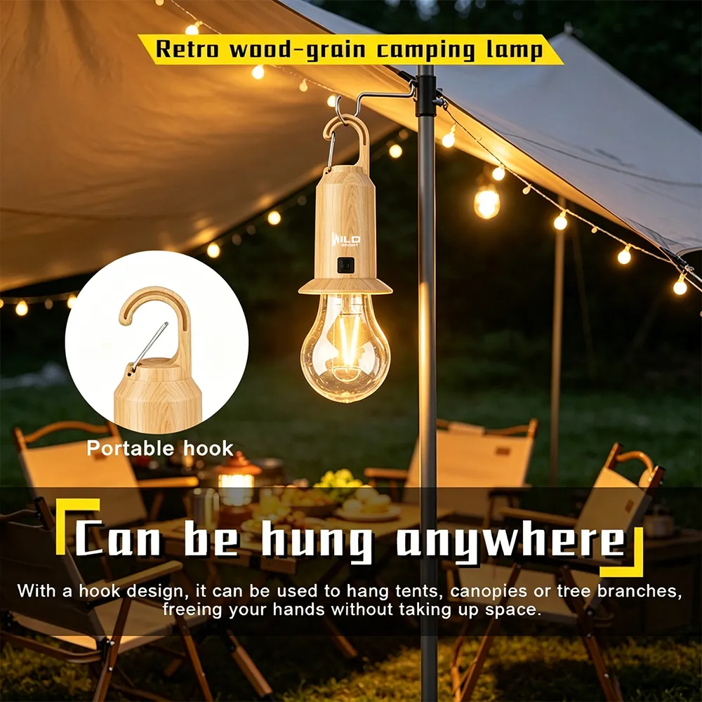 Solar Camping Light Remote Control USB Type-C Charging Tungsten Filament Atmosphere Rechargeable Hooked Lamp