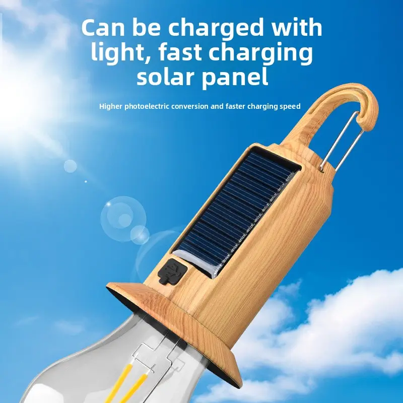 Solar Camping Light Remote Control USB Type-C Charging Tungsten Filament Atmosphere Rechargeable Hooked Lamp