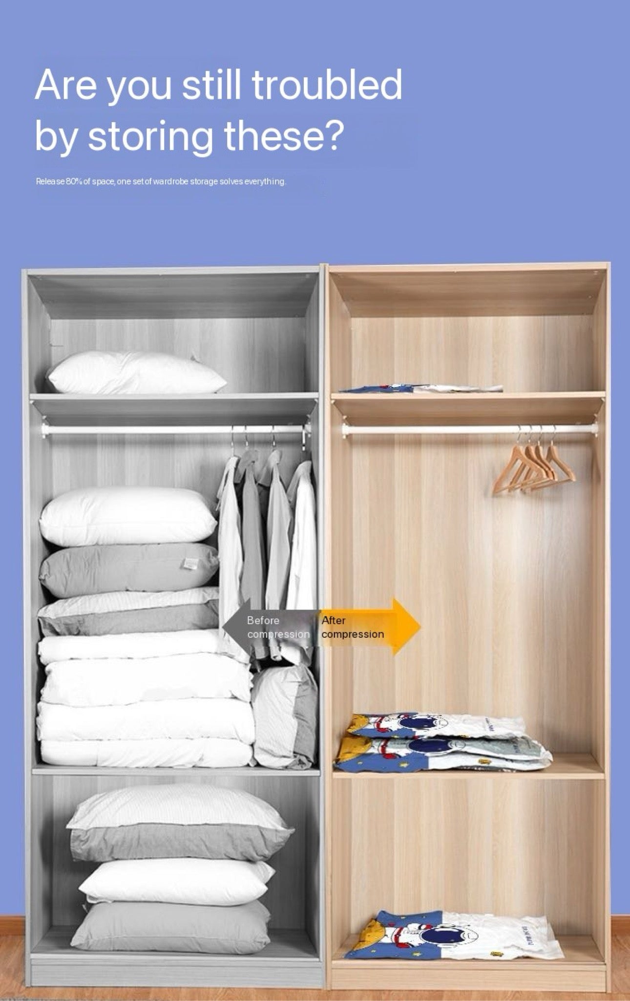 Vacuum Storage Astronauts compression Bag - Organized Travel Trekking or Camping  even home improvement space saving is a must with Free Electric Pump 3+1 Storage Bags